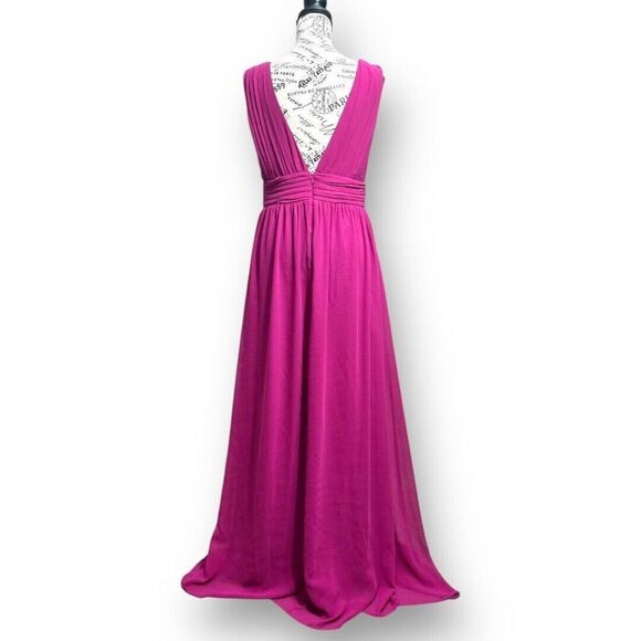 Lulus M Magenta Chiffon Maxi Dress Side Slit V-Neck Bridesmaid Wedding Guest - Picture 4 of 10